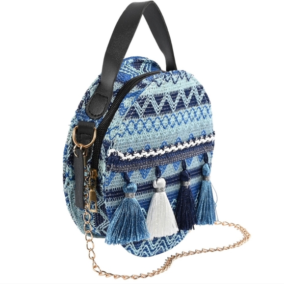 Thailand Designer, ROYAL SIAMESE Handmade Embroidery Navy Faux Leather NWT - Picture 2 of 7